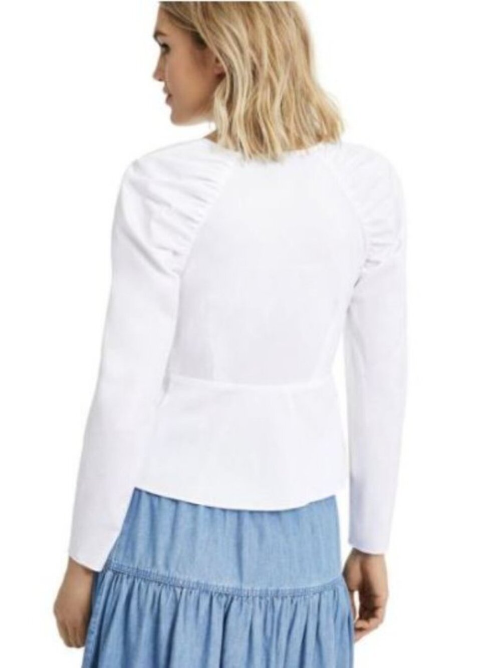I.N.C. International Concepts | White Cotton Wrap Blouse Side Tie Long Sleeve L - Picture 2 of 9